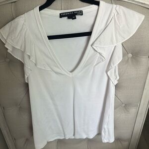 Veronica Beard Ivory Ruffle Sleeve Blouse